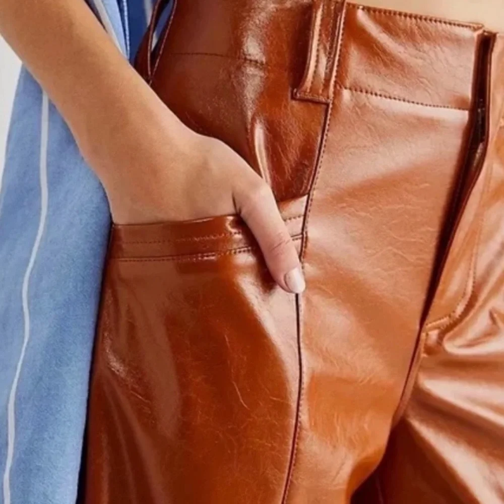 Free People Wide Leg Leather Pants Star Crossed Lovers Earthy Boho Neutral 12 - Picture 2 of 13